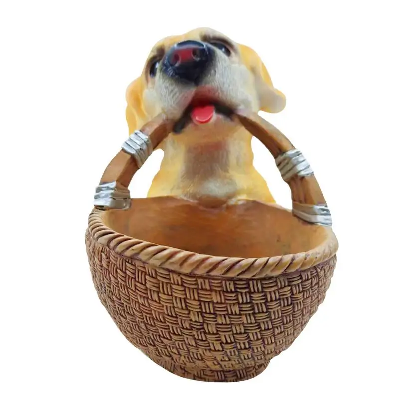 

Dog Figurine Storage Basket Dog Statue Entrance Key Holder Resin Sitting Dog Holding Basket Sculpture Ornament For Living Room