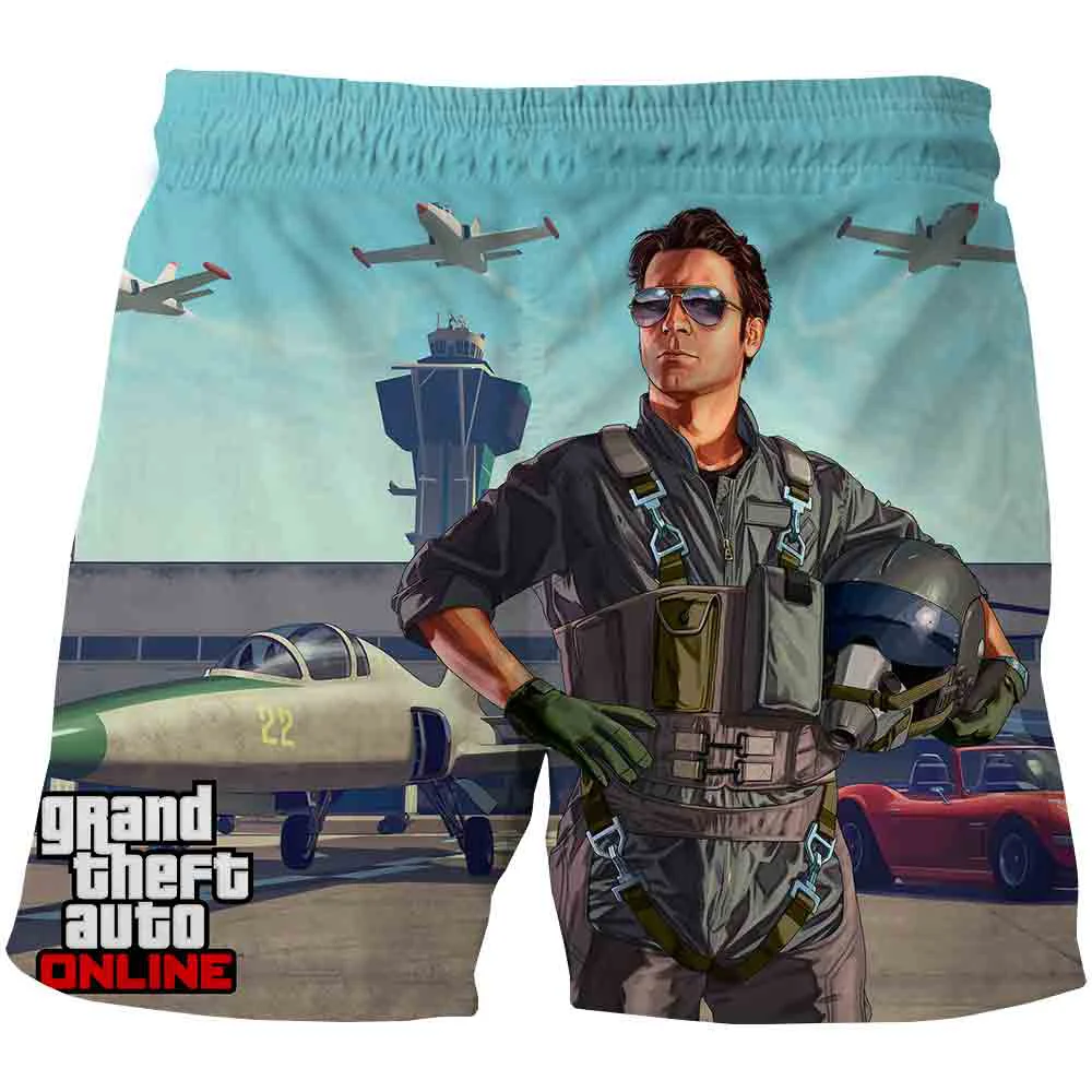 Fashion hot Mens clothing 2021 Male Casual 3D Printed GTA 5 game Beach Shorts black Board Shorts Quick Dry Shorts Funny Swimsuit