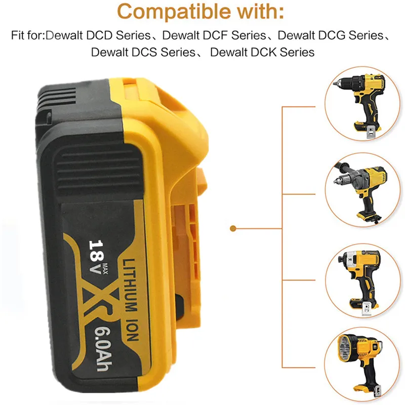 100% Оригинальный перезаряжаемый литий-ионный аккумулятор DeWalt 18 в 6000 мАч со