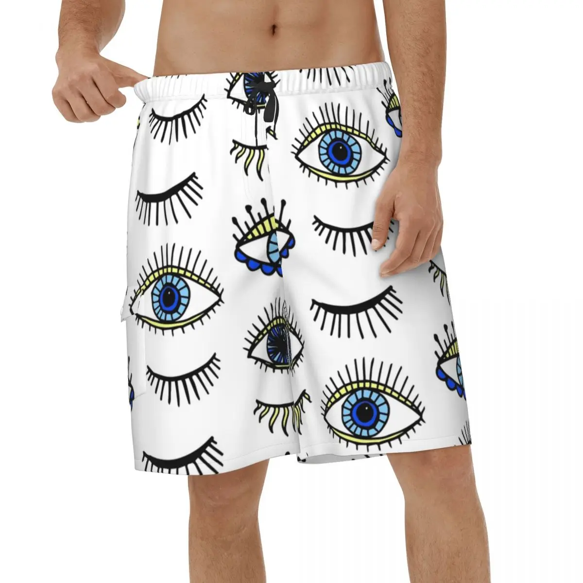 

Summer Evil Eyes Blue Lucky Charm Men Beach Shorts Sports Board Shorts Eyelash Mystic Short Pants Male Quick Dry Short Pants