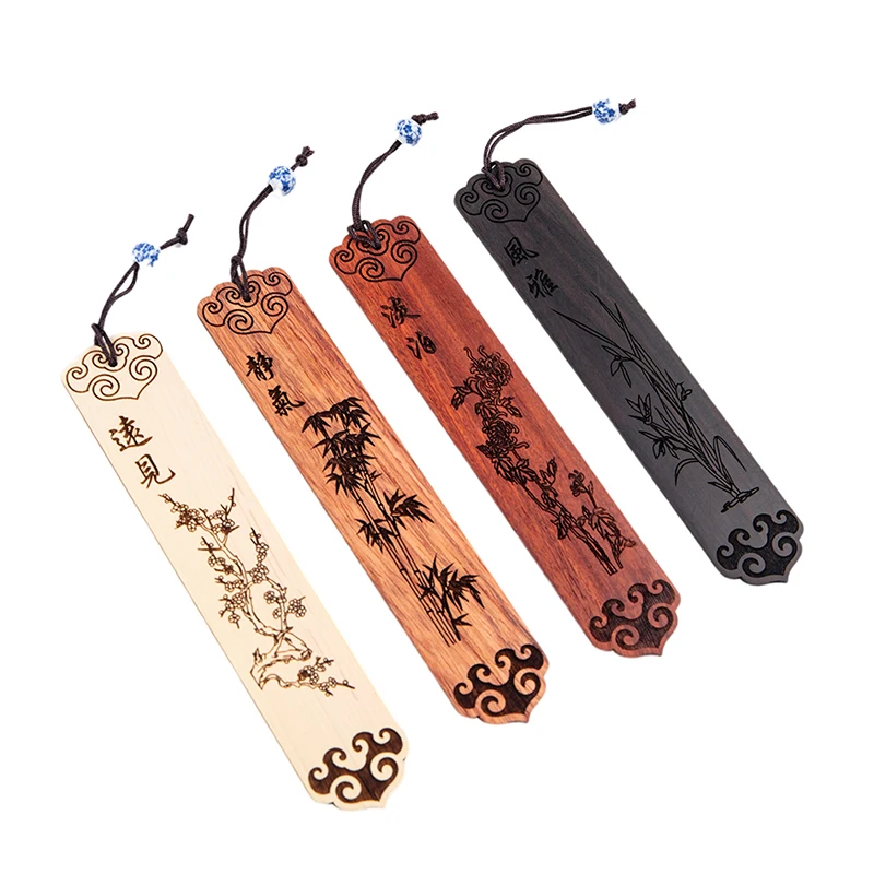 

Classical Wooden Bookmarks Chinese Style Plum Orchid Bamboo Chrysanthemum Engraved Bookmark Chic Gifts Office School Supplies