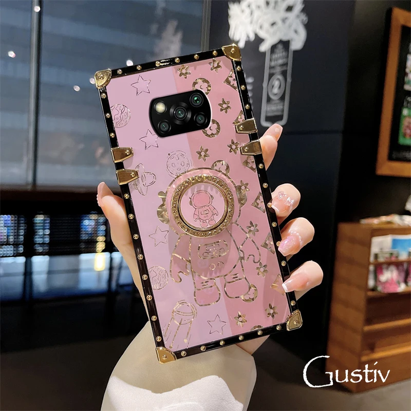 

Luxury Glitter Astronaut Phone Case For Xiaomi 9 POCO X3 FC M3 M4 GT X2 C3 Redmi 9A 10A 10C 12C K30 K40 Pro F3 Square Cover Ring