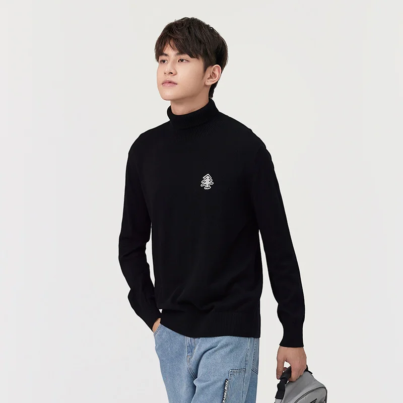 

Свитер мужской зимний однотонный с вышивкой, вязаный свитер, мужской простой свободный свитер с высоким воротником, новинка 2021 года