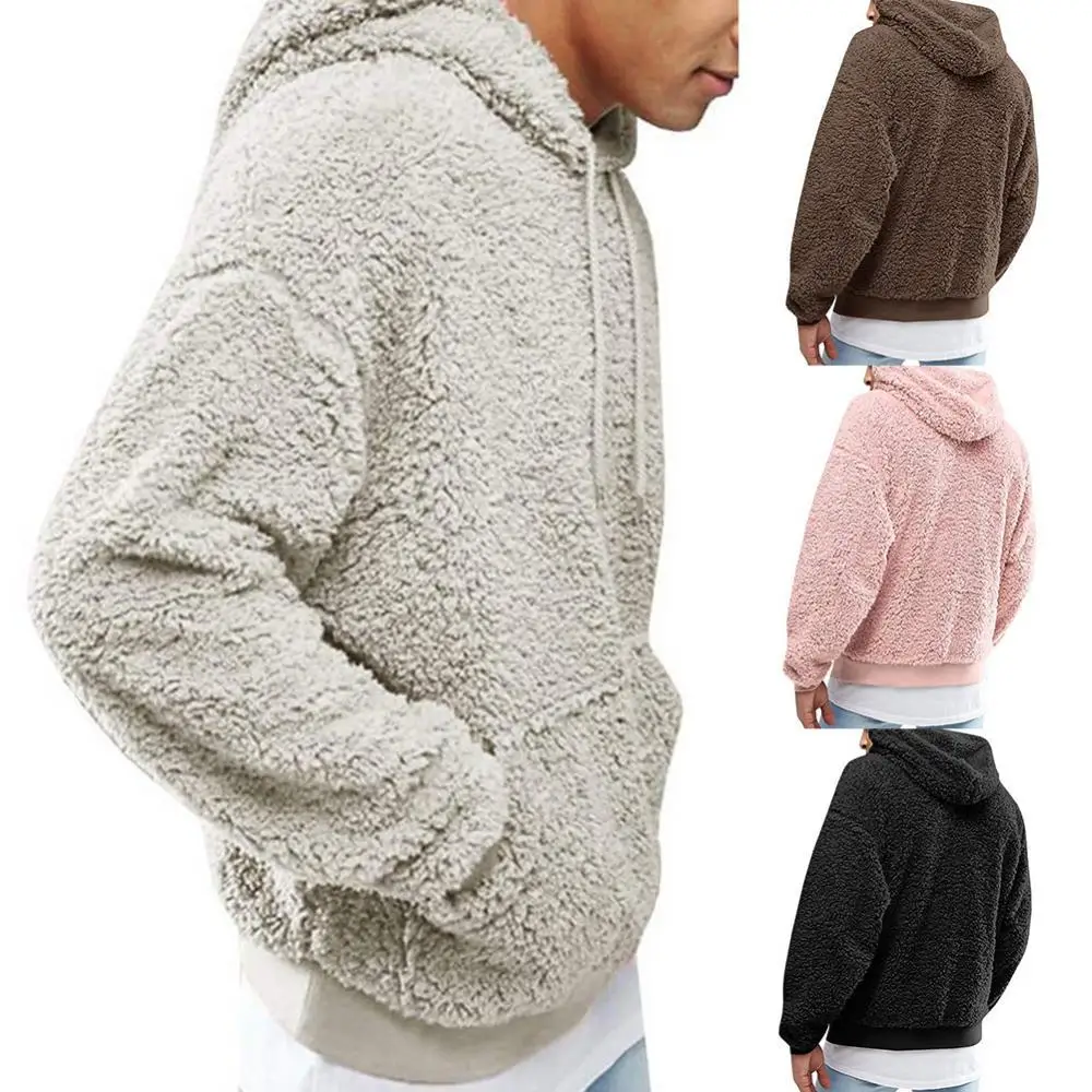 

Men's Hoodie Solid Color Fashion Casual Drawstring Hooded Long Sleeve Plush Thick Long Sleeve Pocket Pullover Hoodie Sweatshirt