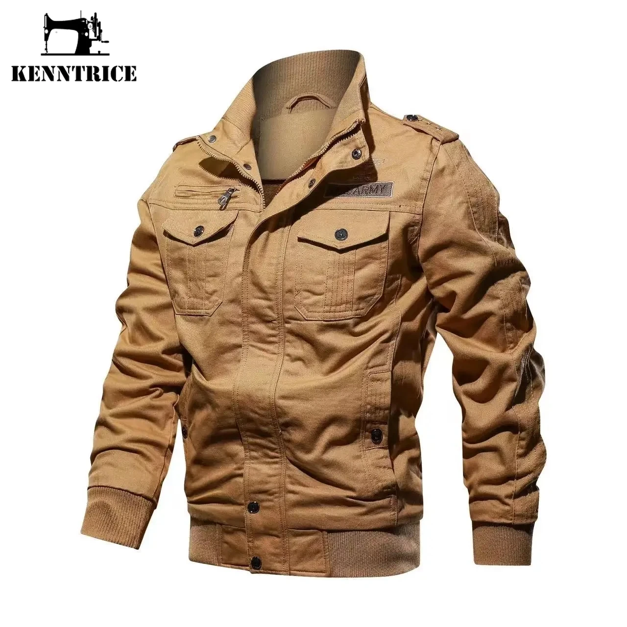 

Kenntrice Men Military Tactical Jacket Cotton Add Fleece Warm Combat Outerwear Fashion Vintage Stand Collar Zipper Coat