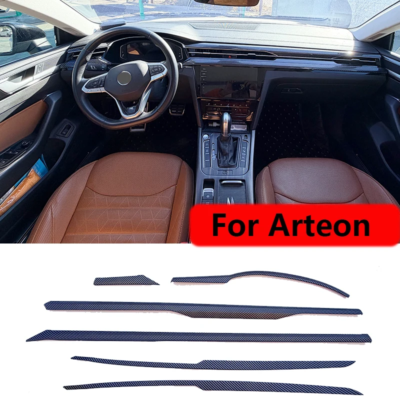 Фото Внутренняя декоративная полоса для VW Arteon 2021 2022 2023 2024 2025 2026 Sedan Arteon, внутренние молдинги из АБС-пластика из углеродного волокна №1