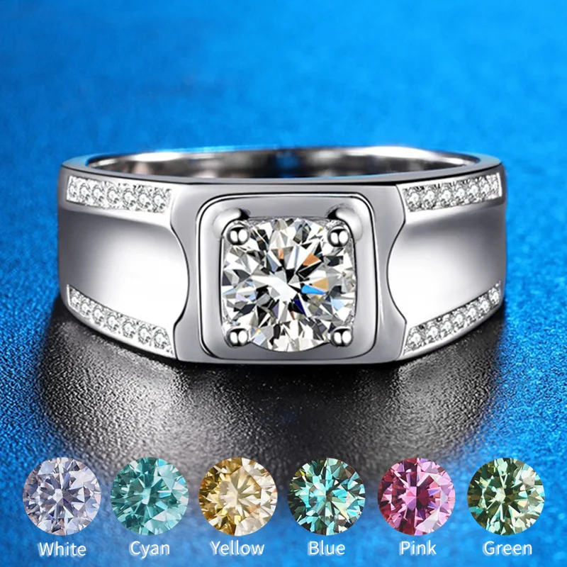 

Мужское кольцо с муассанитом 0,5-1 карат, синее, зеленое, розовое, красное, желтое кольцо с имитацией бриллианта, посеребренное покрытие 925 пробы, белое золото 14 к