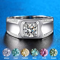 on sale 0 5 1ct moissanite ring for men blue green pink red yellow simulation diamond rings s925 silver plated 14k white gold