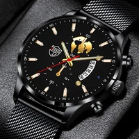 fashion mens sports watches men business stainless steel mesh belt quartz wrist watch luxury man casual leather luminous clock