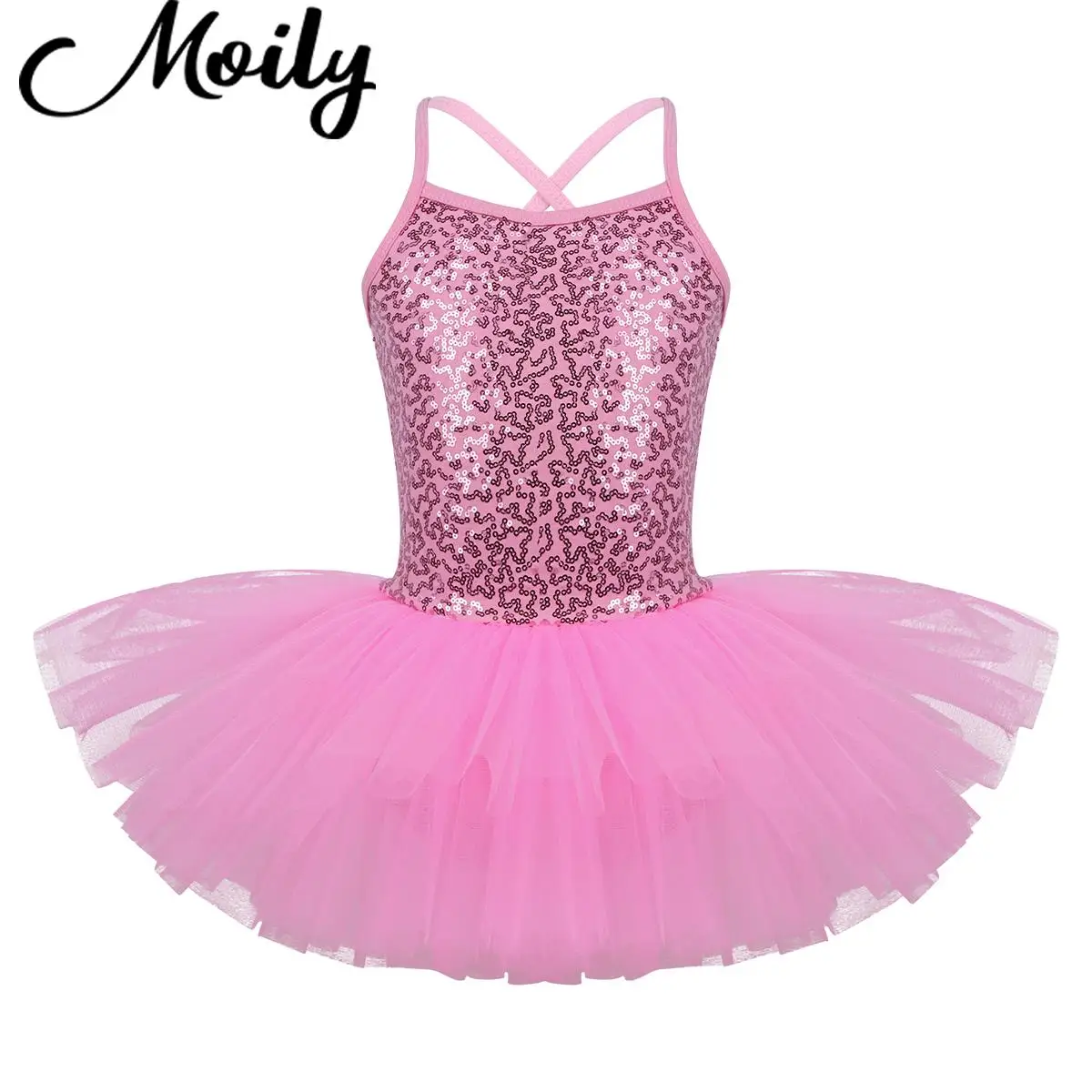 

Kids Girls Fluffy Ballet Tutu Dress Sequins Sleeveless Gymnastics Workout Leotard Dance Dress Ballerina Costumes Dancewear