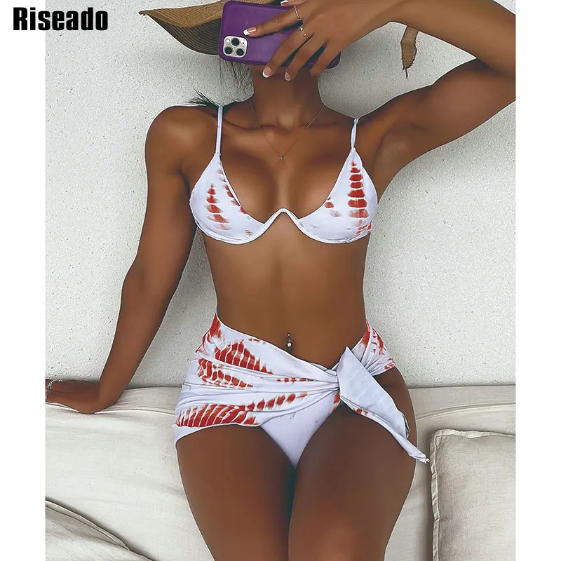 

Riseado Tie Dye, 3 предмета, сексуальное бикини, пуш-ап, купальник, женский купальник, Kont, костюм с юбкой на косточках, бразильский Biquinis 2022
