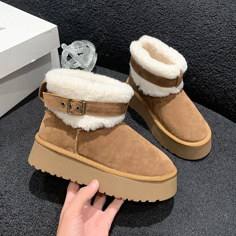

Новинка 2023, теплые ботинки челси, женская зимняя обувь на плоской подошве, короткие плюшевые меховые ботильоны для снега, повседневная обувь