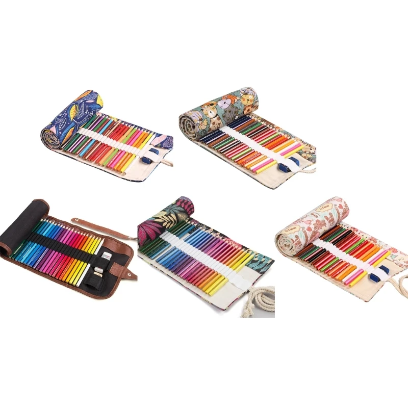 Holder Organizer Canvas Pencil Case Canvas Pencil Roll Wrap, Multiuse Roll Up Pen Bag
