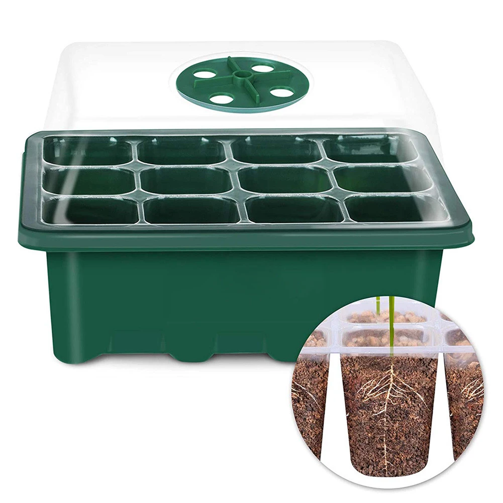 

12 Cells Hole Plant Seeds Grow Box Tray Insert Propagation Seeding Nursery Pot Greenhouse Seeding Garden Seed Pot Tray With Lids