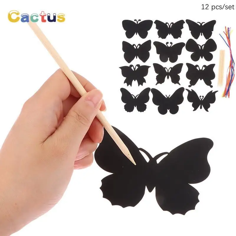 

12Pcs Butterfly Bookmarks Scratching Drawing Paper For Kids Magic Scratch Paper With Bamboo Stylus Creative Graffiti Bookmark