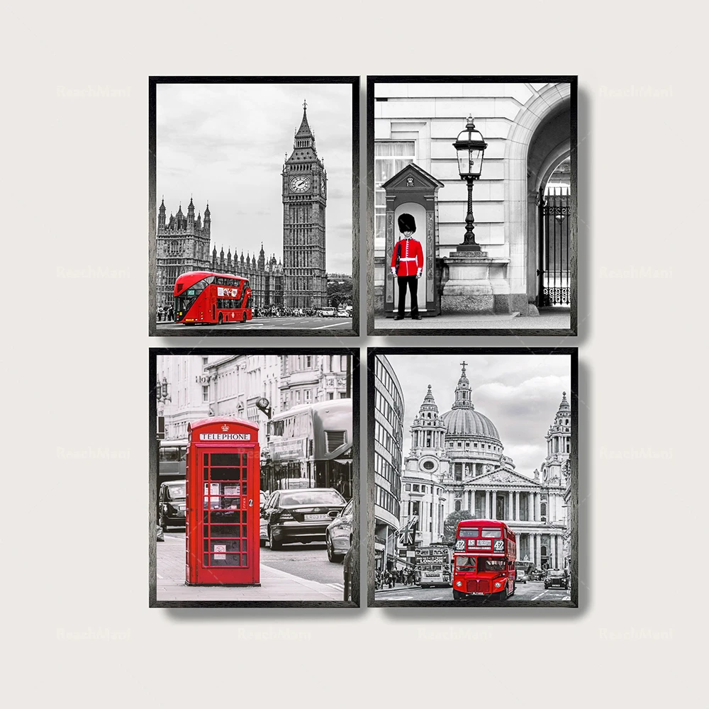 Принты с лондонским ландшафтом украшение для киоска красным телефоном