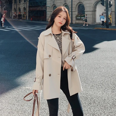 

Ladies windbreaker spring and autumn popular temperament loose and thin short beige windbreaker jacket