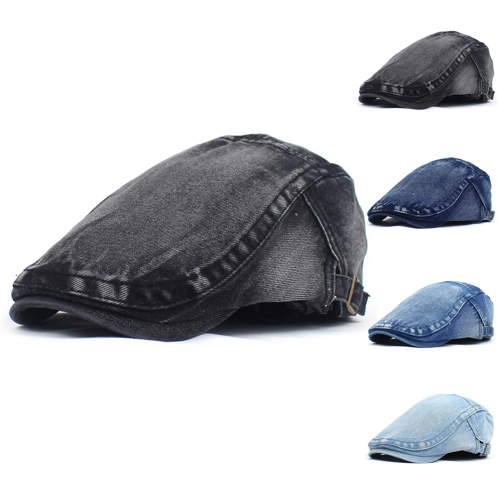 

Джинсовые кепки для газетчика, осенне-зимний берет, Мужская Ретро Кепка с рогами, однотонная Кепка с козырьком, Мужская эластичная ковбойская Кепка с косым глазом