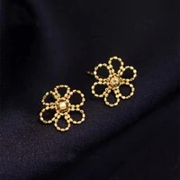 real 18k yellow gold earrings for women lace small beaded flower earring stud beauty jewelry au750 gold earrings