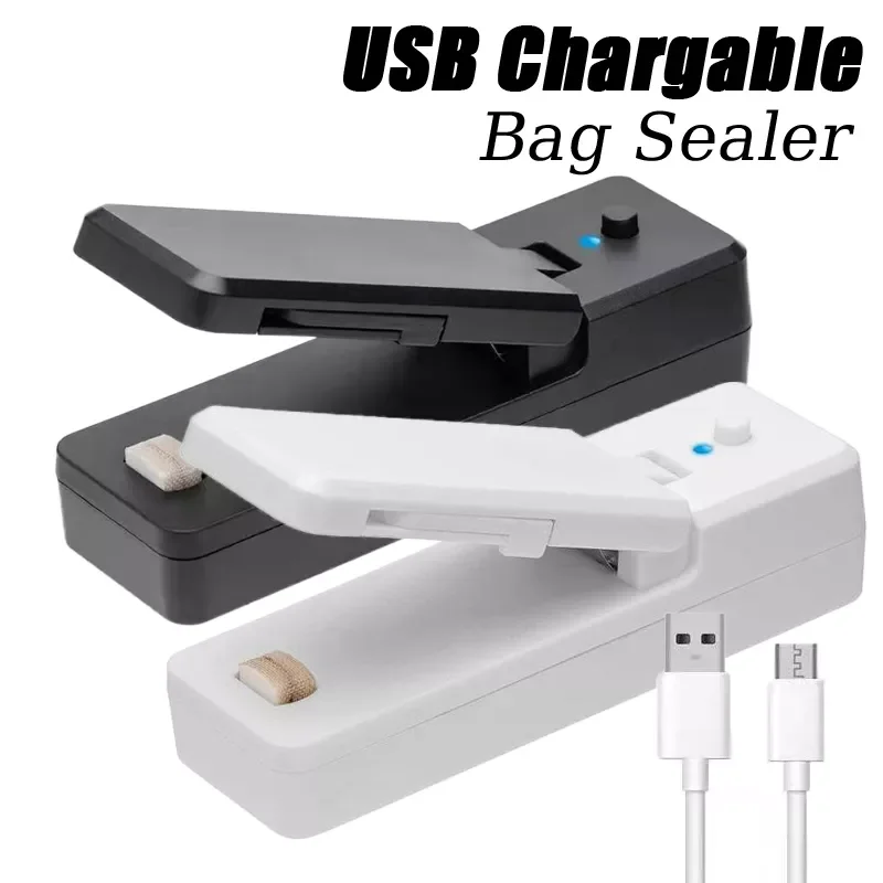 

2 IN 1 USB Chargable Mini Bag Sealer Heat Sealers With Cutter Knife Rechargeable Portable Sealer For Plastic Bag Food Storage