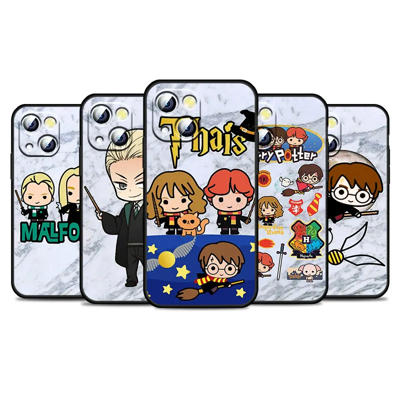

Cartoon Art Harry Potter Wand Case For Apple iPhone 14 13 12 11 Pro Max Mini XS Max X XR 7 8 Plus SE2020 TPU Black Phone Cover