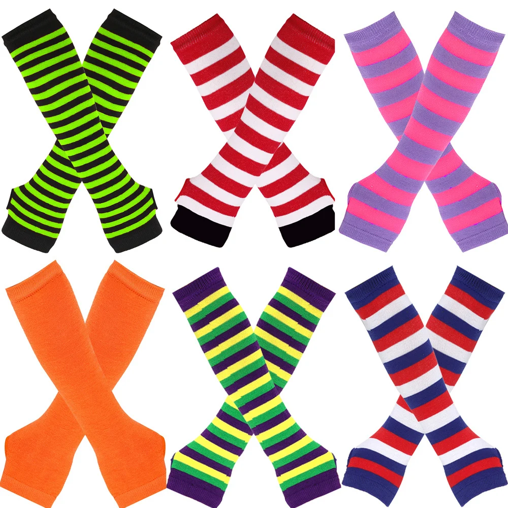 Модные женские полосатые перчатки Y2K для девочек теплые вязаные длинные без