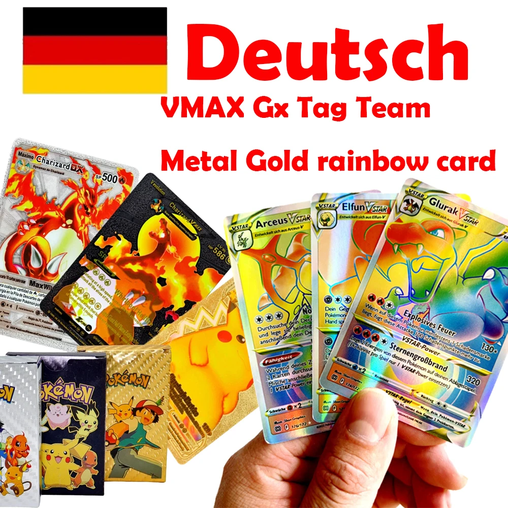 

Pokemon Cards German Version Vstar VMAX EX GX MEGA TAG TEAM Metal Gold Sliver Card Trainer Energy Shining Game Toy for Children
