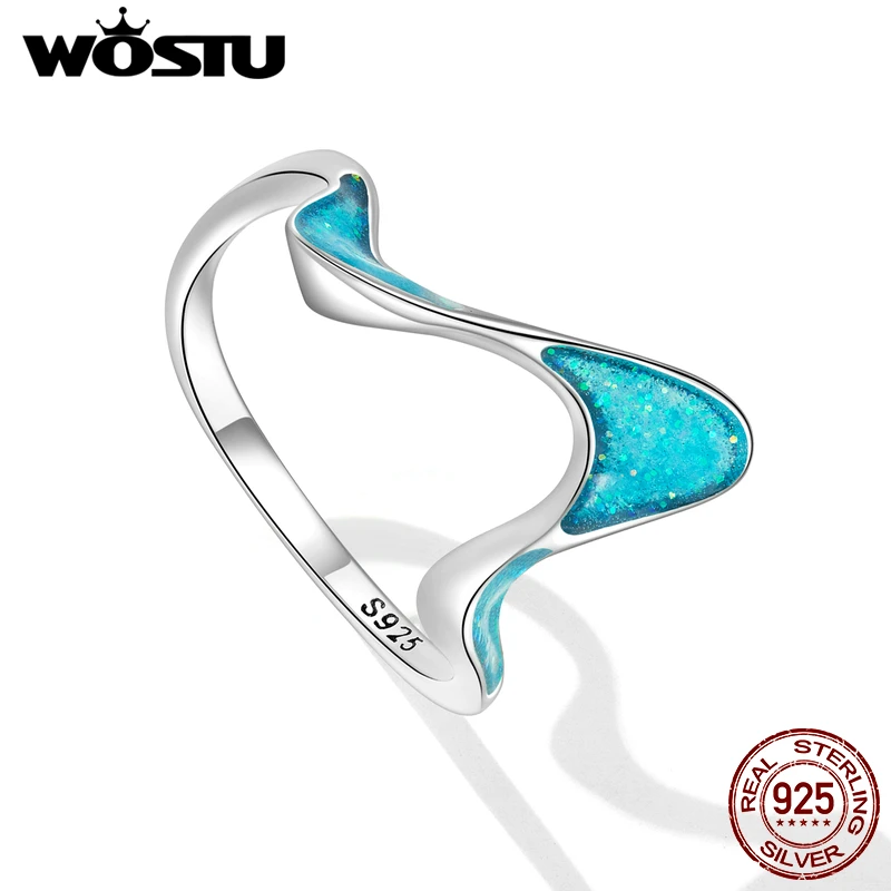 WOSTU стерлингового серебра 925 пробы 3D волнистый стиль синие кольца для женщин