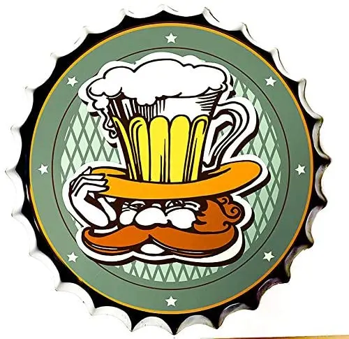 

Retro Sign Beer Cartonn Style Bottle Caps Retro Metal Tin Sign Diameter Home Decor Bar Plaque Lounge Man Cave Garage Decor