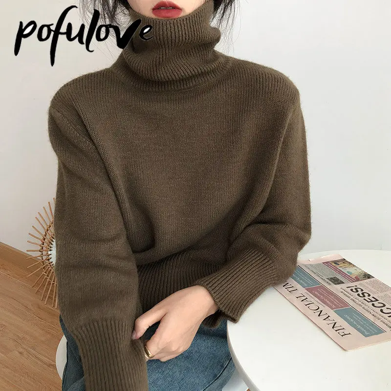 

Turtleneck Sweater Women's Korean Simple Style Pullover Loose Solid Color Knitwear Slouchy Style Jumper Autumn Winter Top Pulls