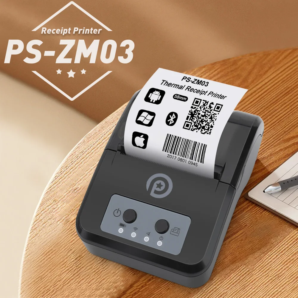 

Портативный карманный мини-принтер для чеков PSZM03 с Bluetooth, 58 мм