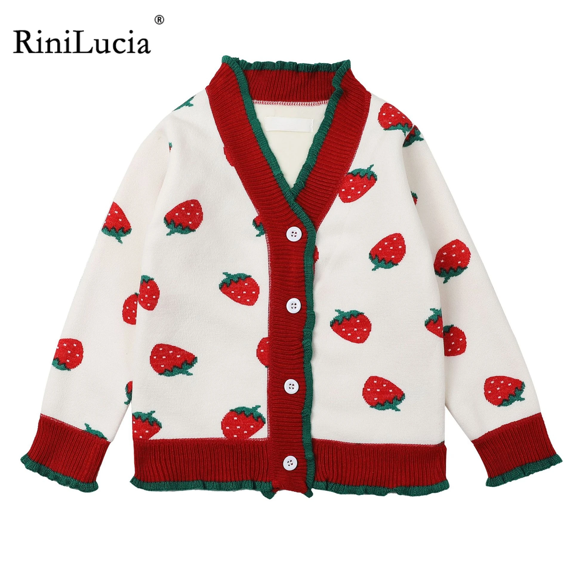 

RiniLucia Sweet Kids Girls Sweater caot autumn winter knitting children sweater jackets loose cardigan Outfit for Kids 2 to7year