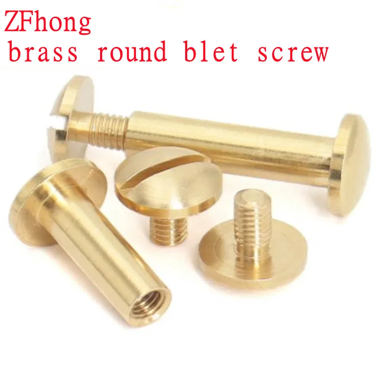 10sets Head Dia. 8mm 10mm pure Solid  Brass round Binding Chicago Screws Nail Stud Rivets Belt screw length 3mm to 20mm