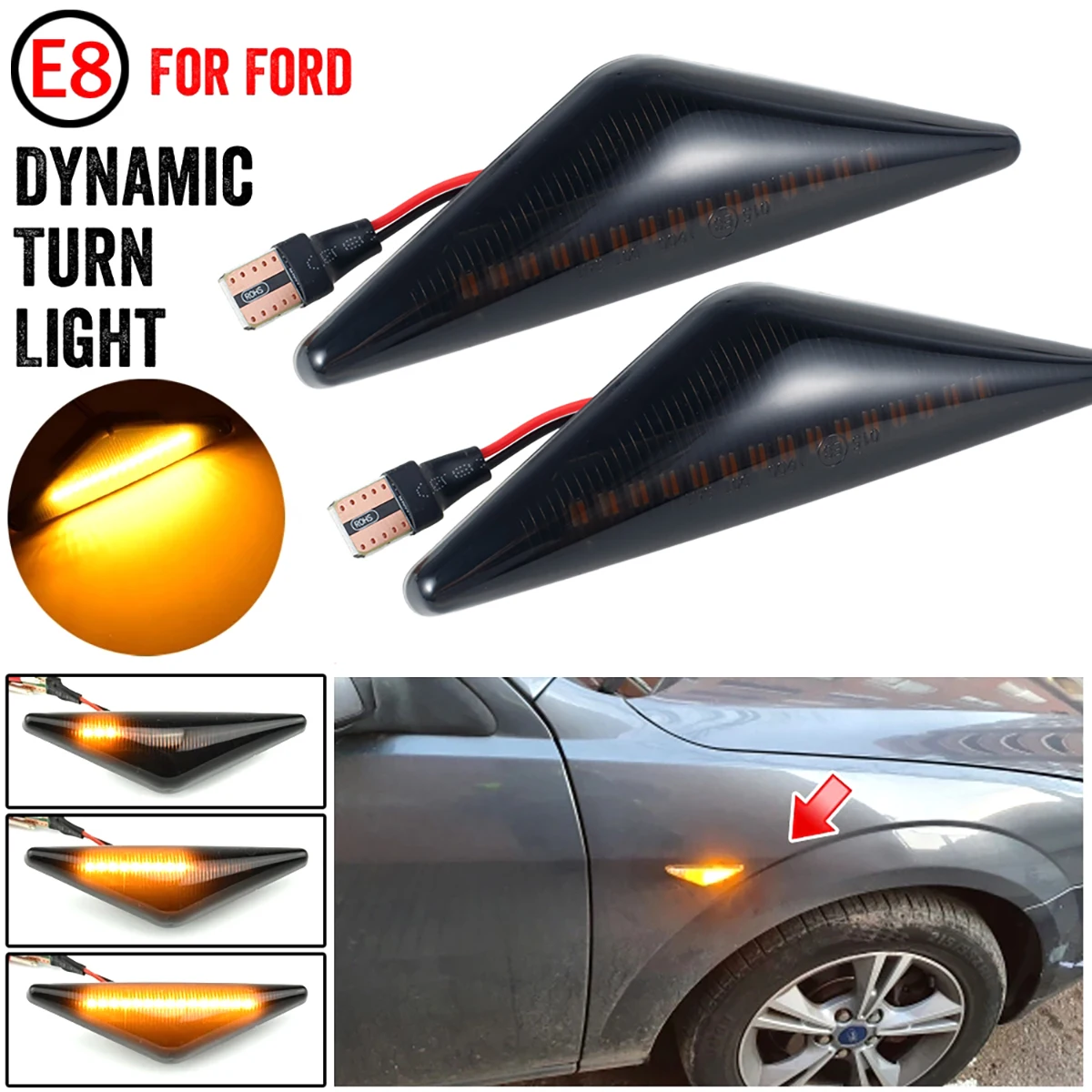 

2 Pcs Flowing Side LED Light Dynamic Side Marker Turn Signal Lights Amber Indicator Light Blinker Lamp for Ford Mondeo MK 3