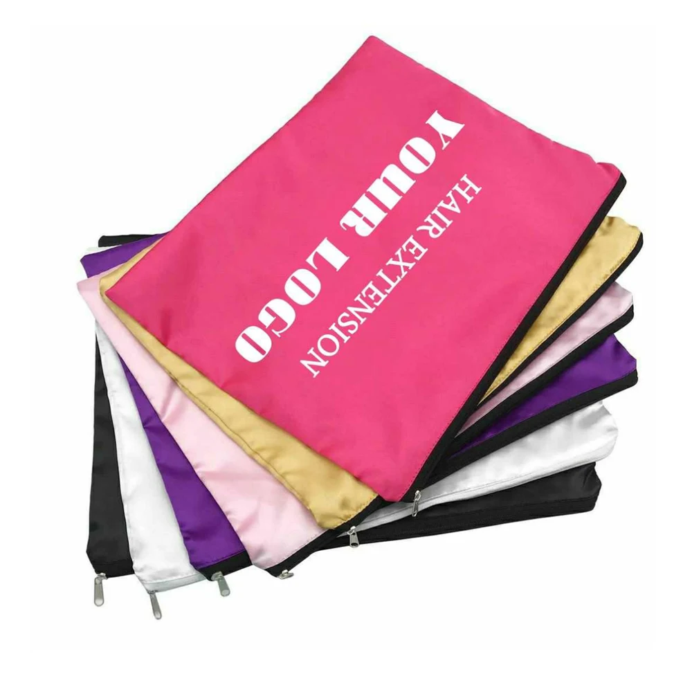 

Hot Sale Custom Logo Satin Hair Stylist Travel Zipper Carry Bags Hair Extensions Zipper Hair Bag