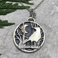 personality retro style women silver color metal pendant necklace texture half moon eagle tree layered pendant necklace jewelry