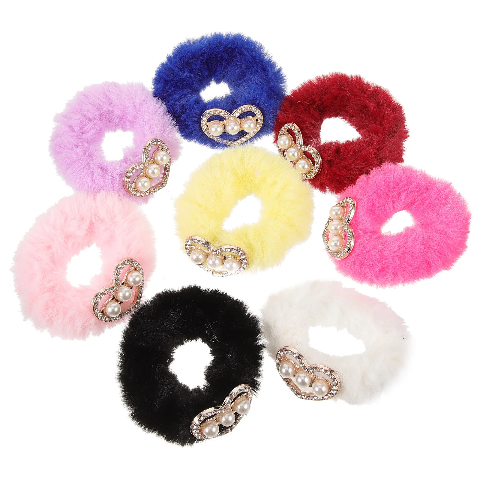 

8pcs Fluffy Hair Ties Lovely Hair Ropes Rhinestone Hair Bands Fuzzy Scrunchies for Girls