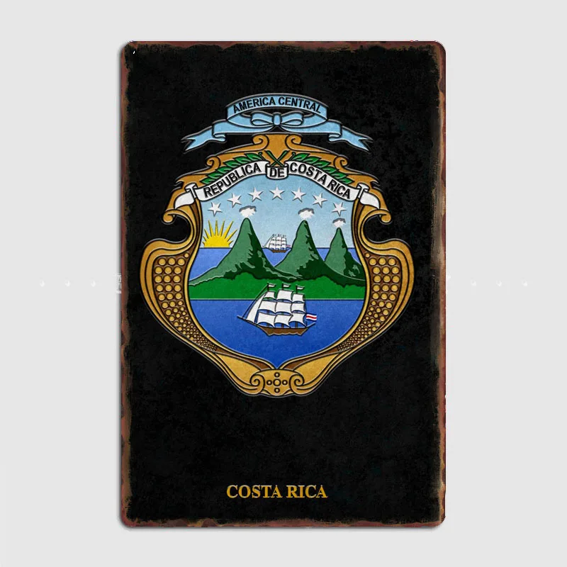 Государственные руки Коста-Рики Ретро Металлическая вывеска Плакат Декор