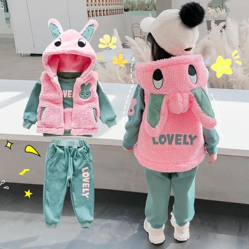 

Girls Sweatshirts + Pants + Vest 3PCS/Set 2022 Beautiful Warm Winter Autumn Hoodies Kids Suits Sports Outfits Toddler Children C