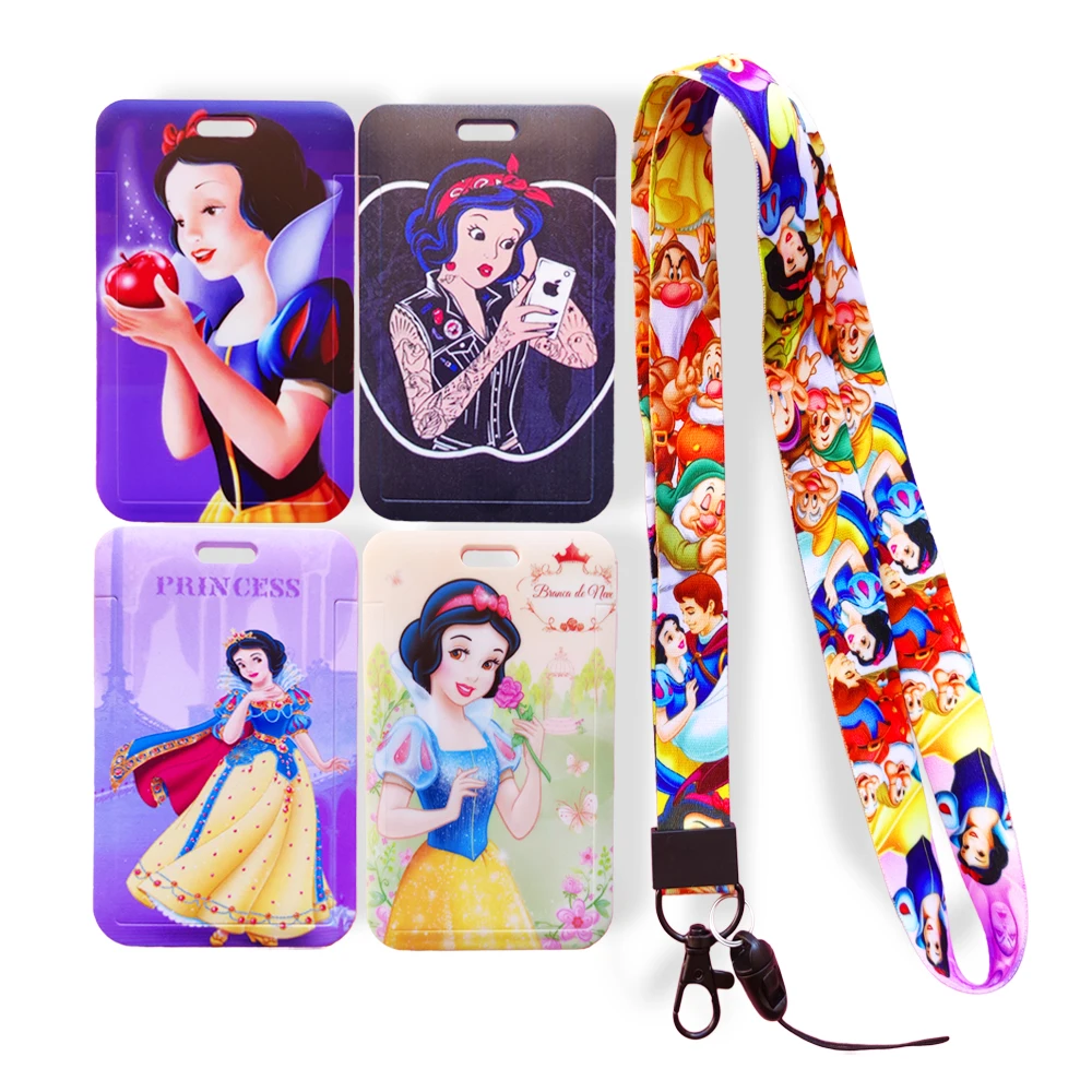 disney snow white princess kids bank card holder business badge card case frame abs employee case student lanyard id card holder free global shipping
