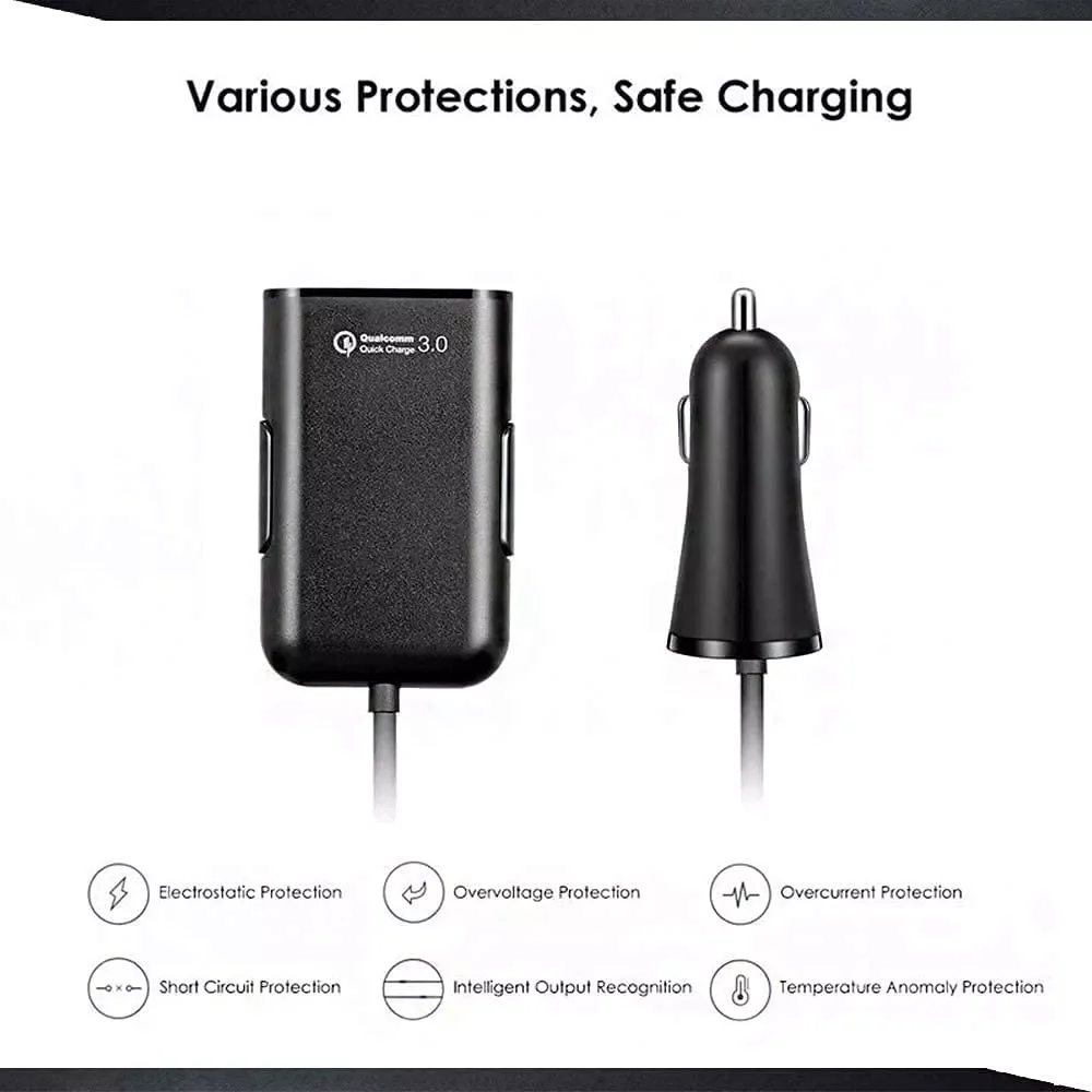 

The new 2022Quick Charge QC 3.0 Car Charger Front/Back Seat Charging Car Cigarette Lighter Chargers Adapter with 4 USB Ports Veh