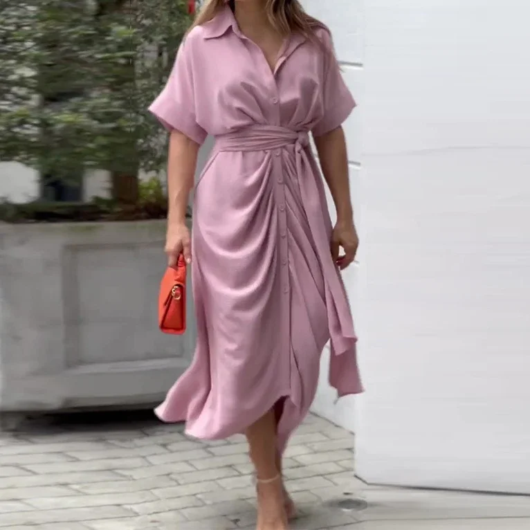 Женское длинное платье-рубашка элегантное пляжное белое летнее платье