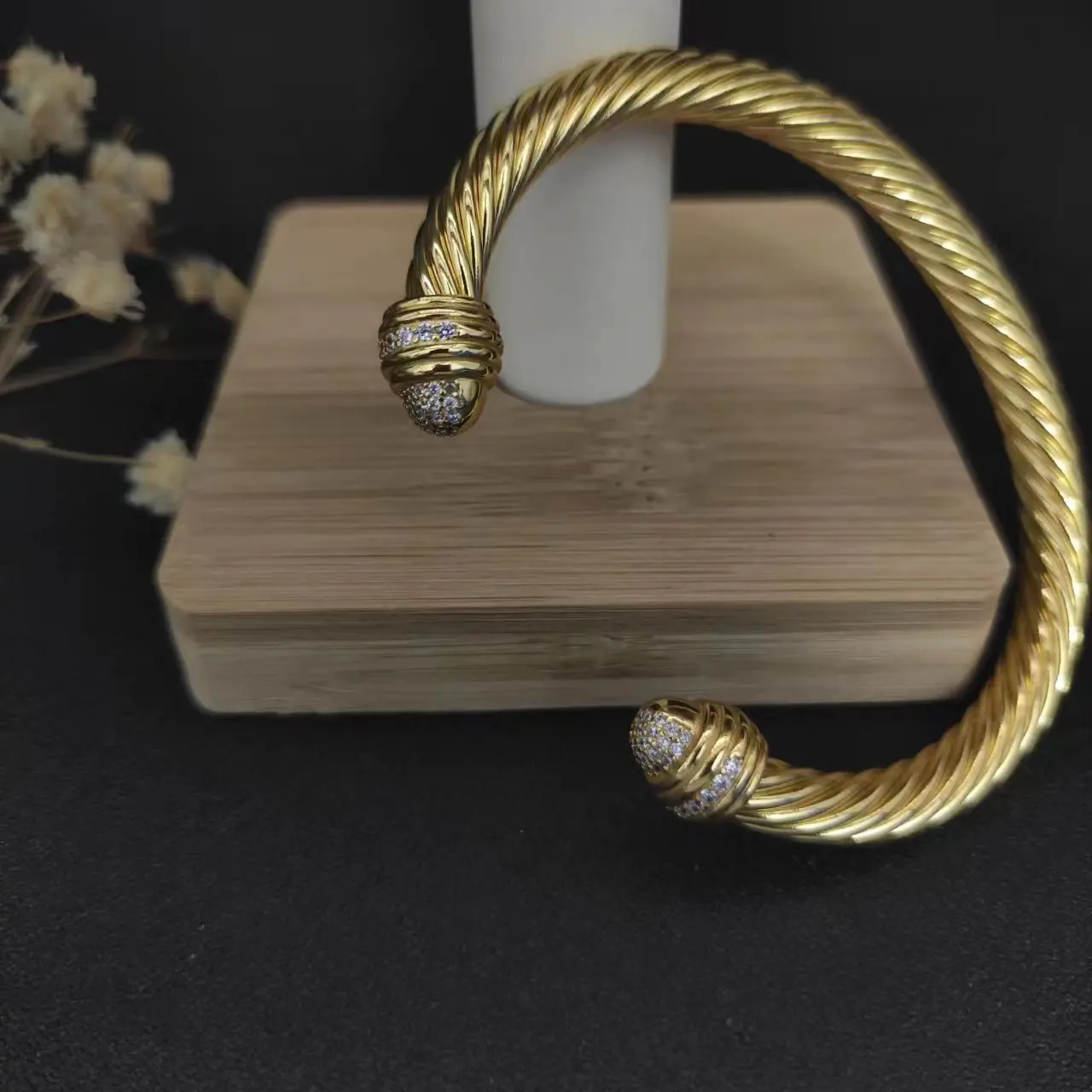 David Yurman 5MM 7MM Round Head Color Separation Bracelet Buckle in Sterling Silver with 18K Rose Gold PLATED