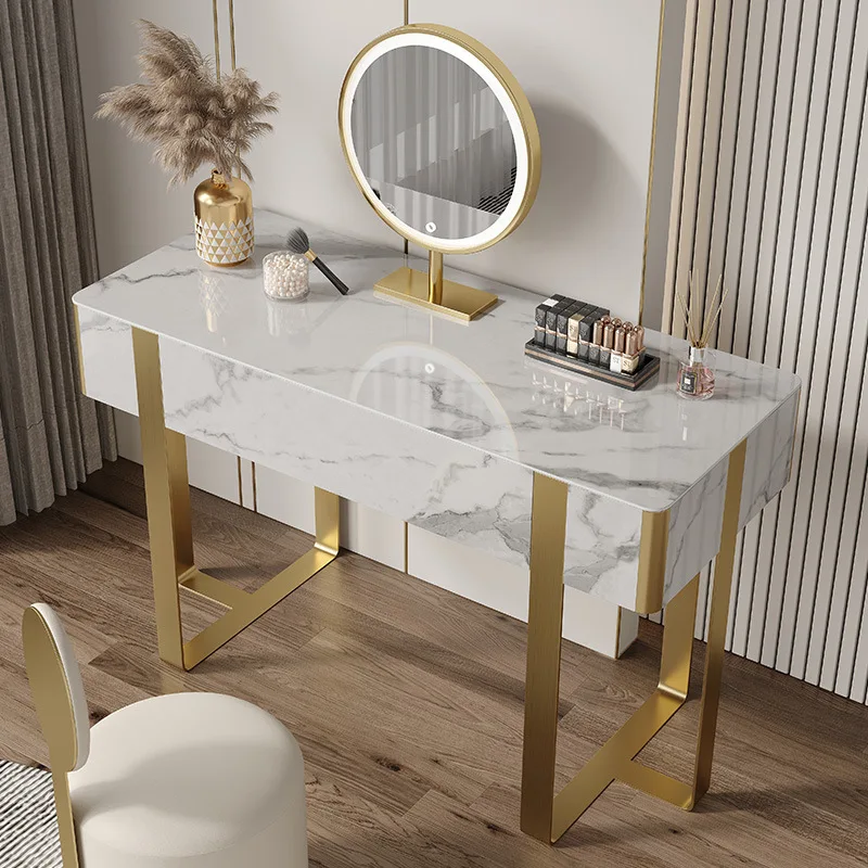 

Italian Light Luxury Bright Rock Plate Dressing Table, Bedroom, Home Storage, One Piece, with Lights, Advanced Modern Makeup Tab