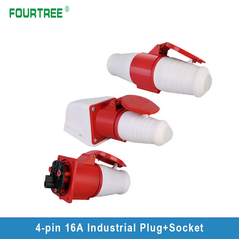 

1Set 4P16A Industrial Site Plug & Socket IP44 Male/Female Industry Electrical Socket Connector 380-415V ~ 3P + E Red