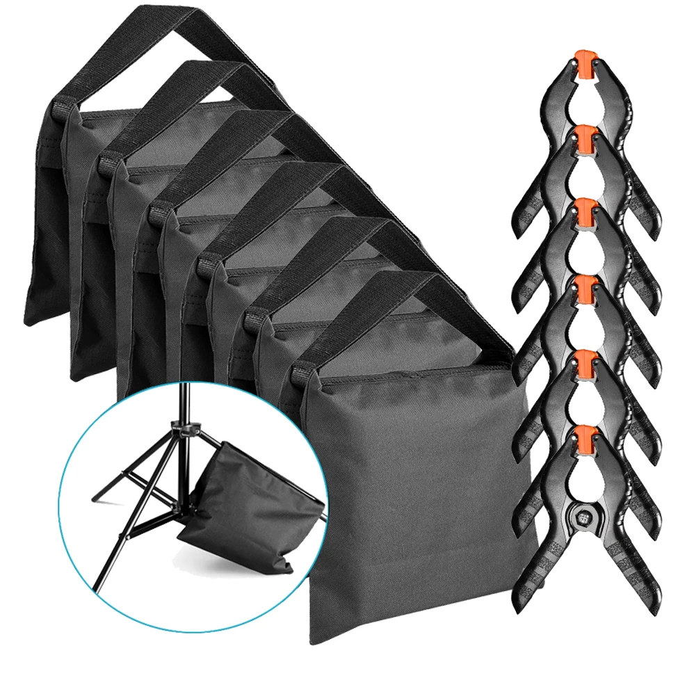 

Neewer 6-Pack Heavy Duty Sandbag for Photo Studio Light Stands Boom Arms with 6-Pack Muslin Backdrop Spring Clamps Empty Sandbag