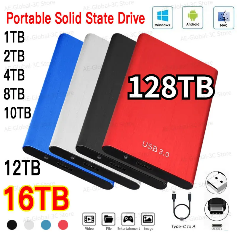 

Жесткий диск Внешний Оригинальный Портативный SSD жесткий диск 128 ТБ высокоскоростная быстрая передача стандарта USB 3,0 для ноутбука настольн...