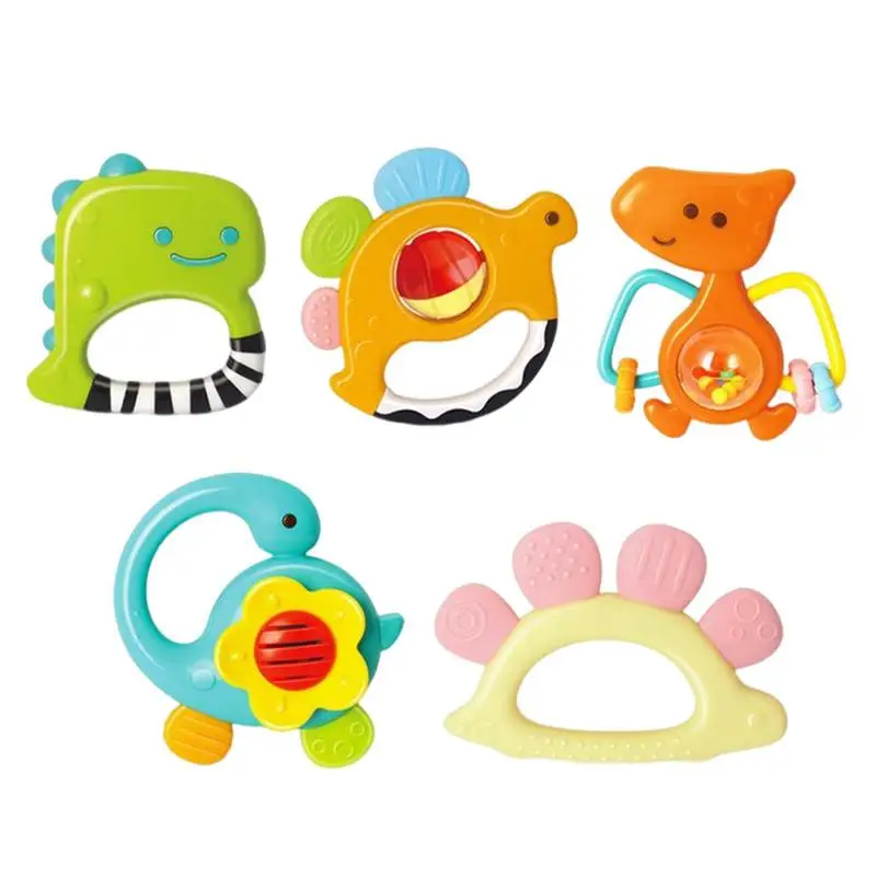 

Dinosaur Rattle Baby Rattle Teether Set 5pcs Baby Shaker Grab And Spin Rattle Musical Toy Set Early Educational Toys Baby Gift