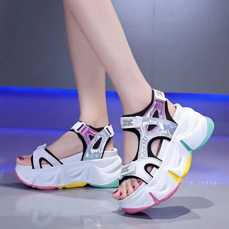 2022 Summer Women Wedge Sandals Transparent PVC Crystal Chunky Platform Shoes Woman Rainbow Thick Bottom Sandalias Verano Mujer