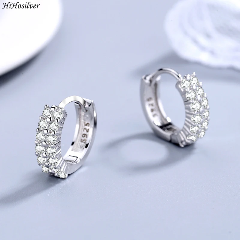 

HiHosilver 925 Silver Needle New Ladies Fashion High Quality Jewelry Double Row Crystal Zircon Earrings HS0064